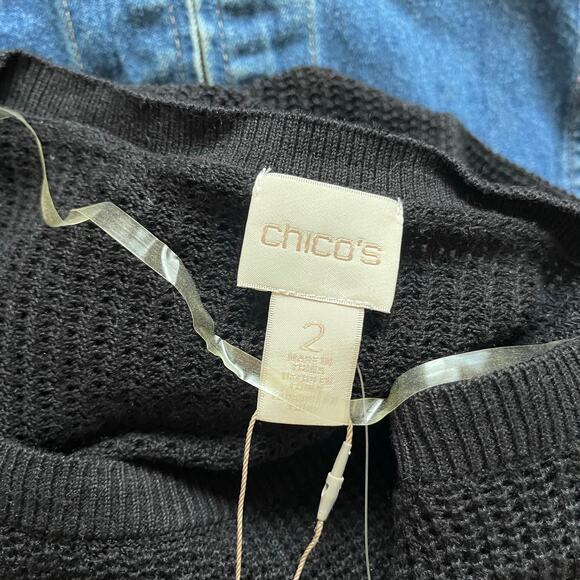 NWT Chicos Black Short Sleeve Knit Top Sz L/2 Casual Preppy Office Quiet Luxury - Picture 7 of 9
